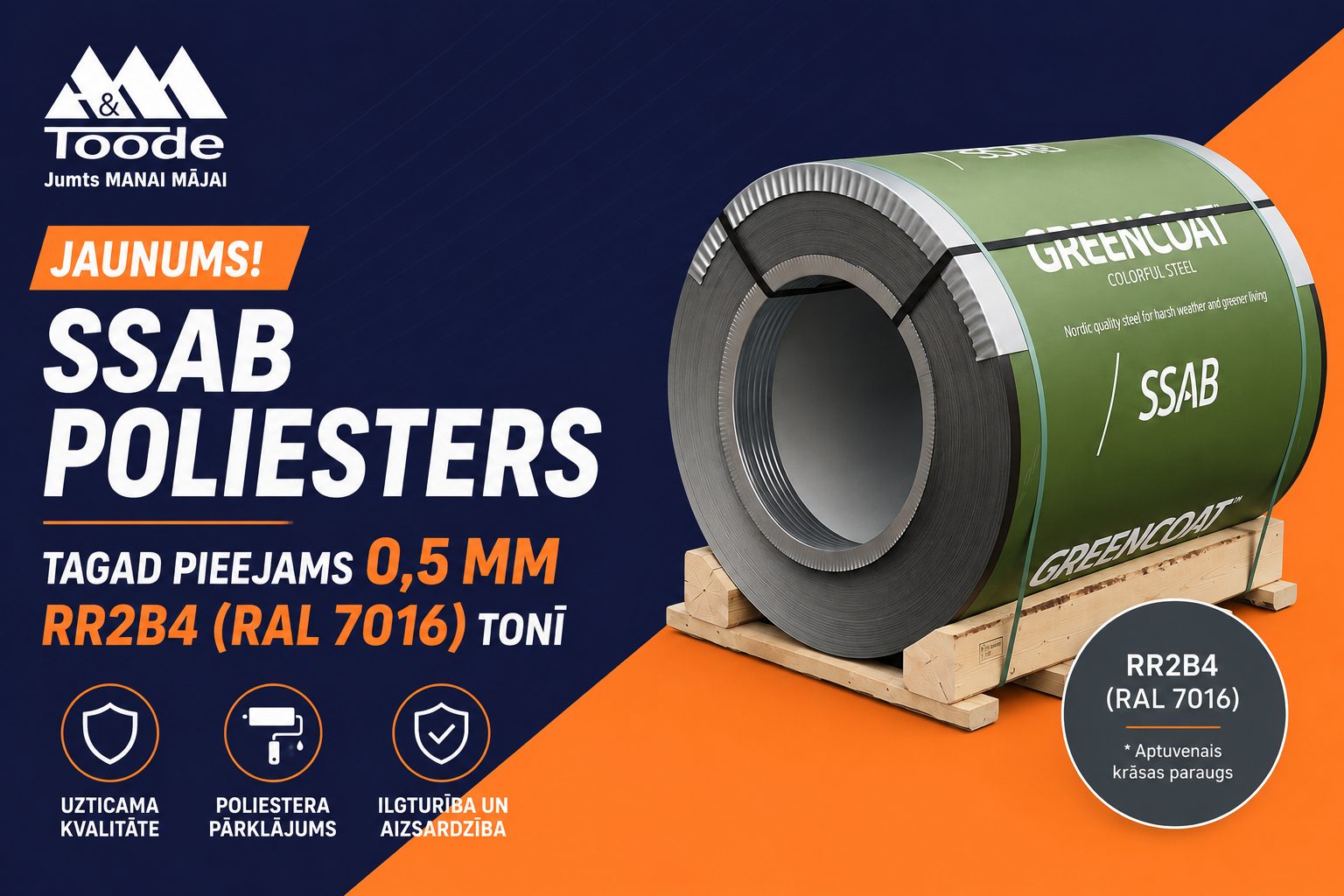 Jauna materiāla SSAB Poliesters RR2B4 (RAL7016) reklāmas baneris